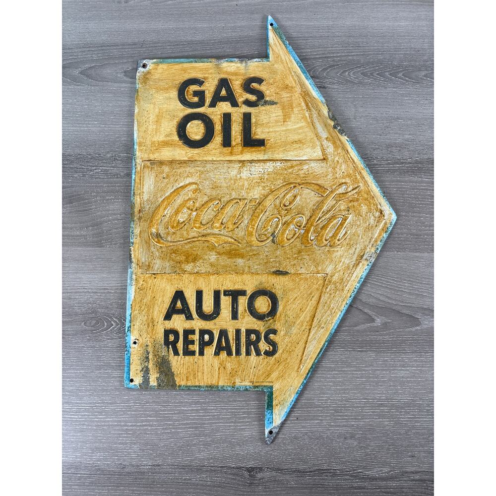 Coca Cola Gas Oil Auto Metal‎ Sign 18"x12"- EUC